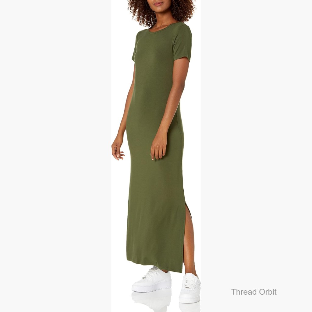 Rayon Stretch Jersey Maxi Dress With Side Slits, Standard Fit